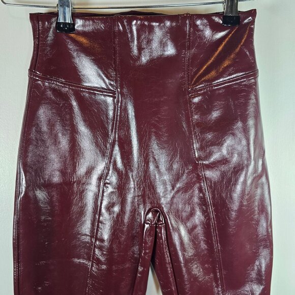 Spanx Faux Leather High Rise Leggings in Ruby Burgundy Red, Sz XS - Picture 5 of 9